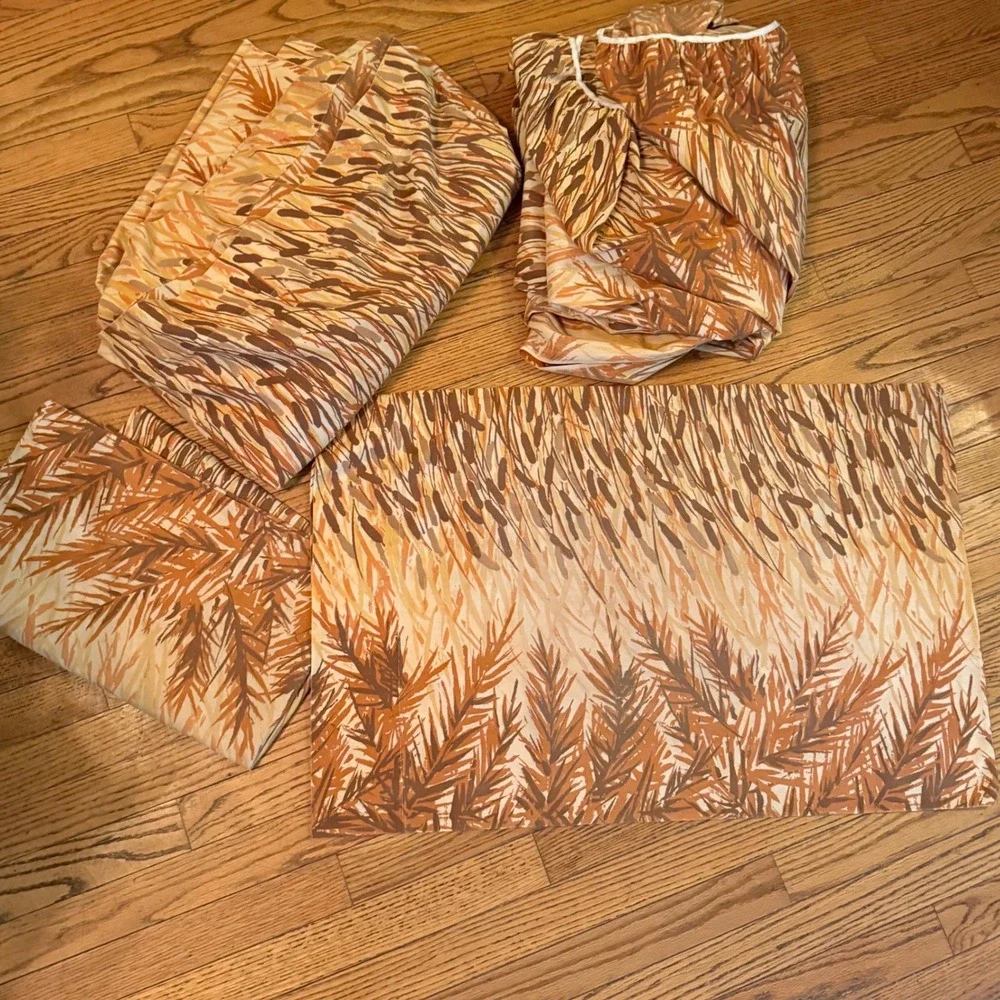 9 Vtg West Point Pepperell Presslin Full Size Bedding Set Brown Orange Cattail